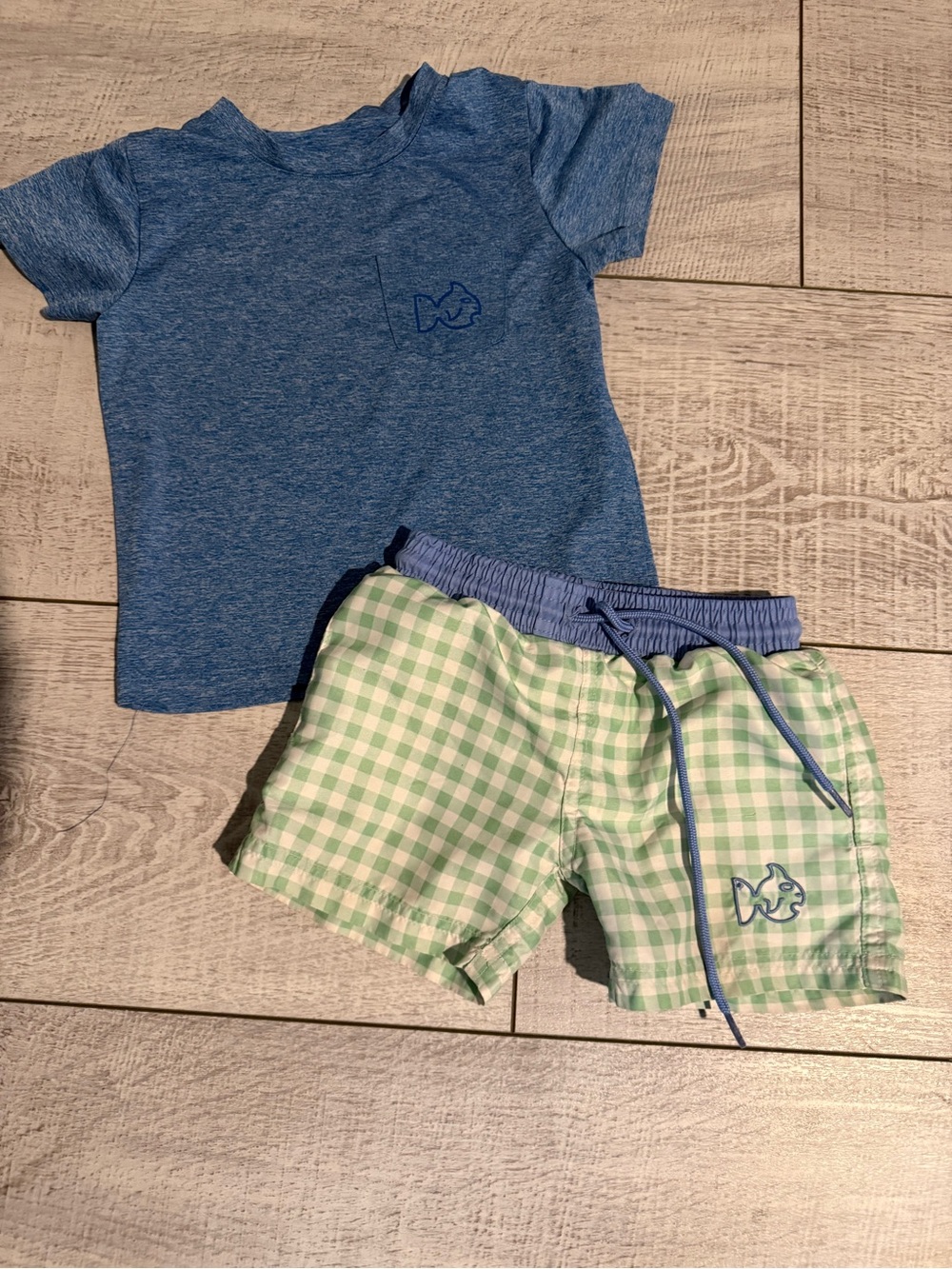 Prodoh 18M Blue Pocket Tee & Green Gingham Swim Trunk Outfit Set